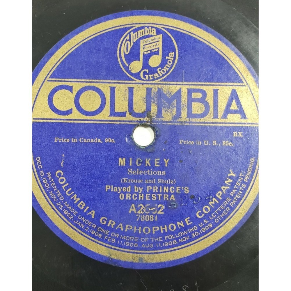 10" 78 RPM-Sterling Trio-Mickey/Prince's Orchestra-Mickey/Columbia A2662 V/V‎